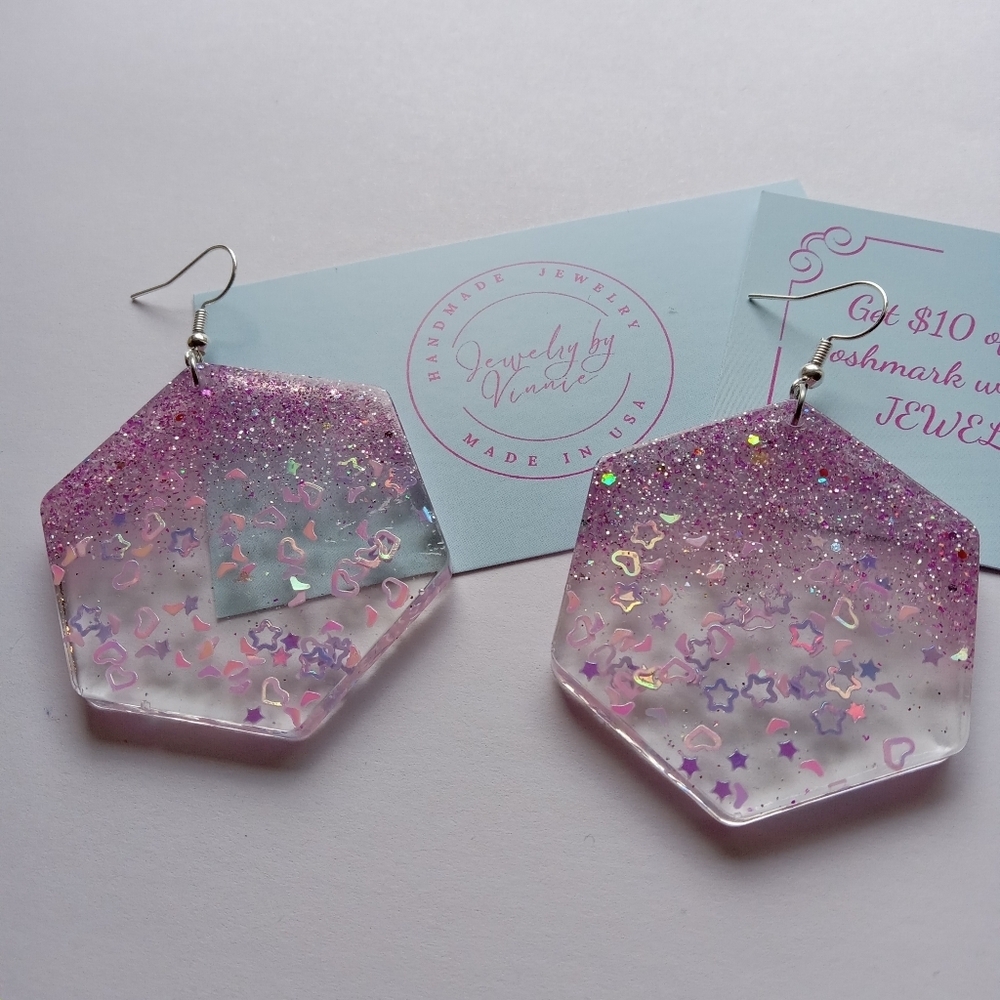 Hand Crafted Resin Earrings Part Of The "Purple Paridise" Collection